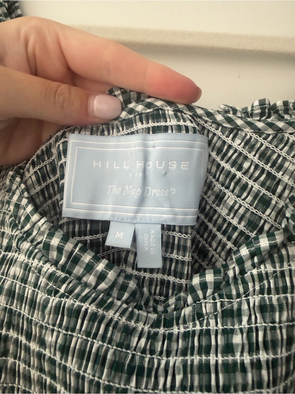 Hill House Gingham Smocked Midi Dress in Sage Check - Picture 4 of 4